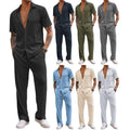 Men Sweatsuit Set Outfit 2-Piece Set Half Sleeve Button Shirt and Pants Unisex T-shirt, Sweatshirt, Hoodie, Long Sleeve Tee - T-Shirt, Sweatshirt, Hoodie