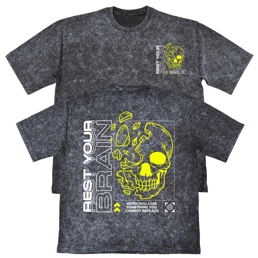Rest Your Brain Unisex Mens Carbon Grey 240gsm French Terry Acid Wash T-Shirt Unisex T-shirt, Sweatshirt, Hoodie, Long Sleeve Tee - T-Shirt, Sweatshirt, Hoodie