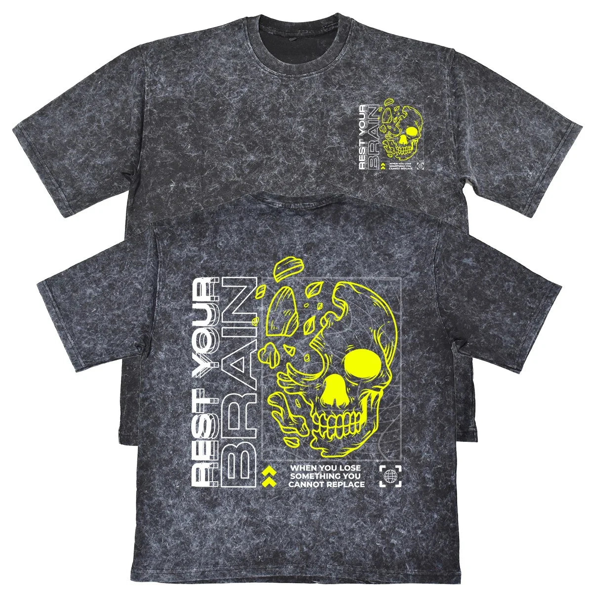 Rest Your Brain Unisex Mens Carbon Grey 240gsm French Terry Acid Wash T-Shirt Unisex T-shirt, Sweatshirt, Hoodie, Long Sleeve Tee - T-Shirt, Sweatshirt, Hoodie