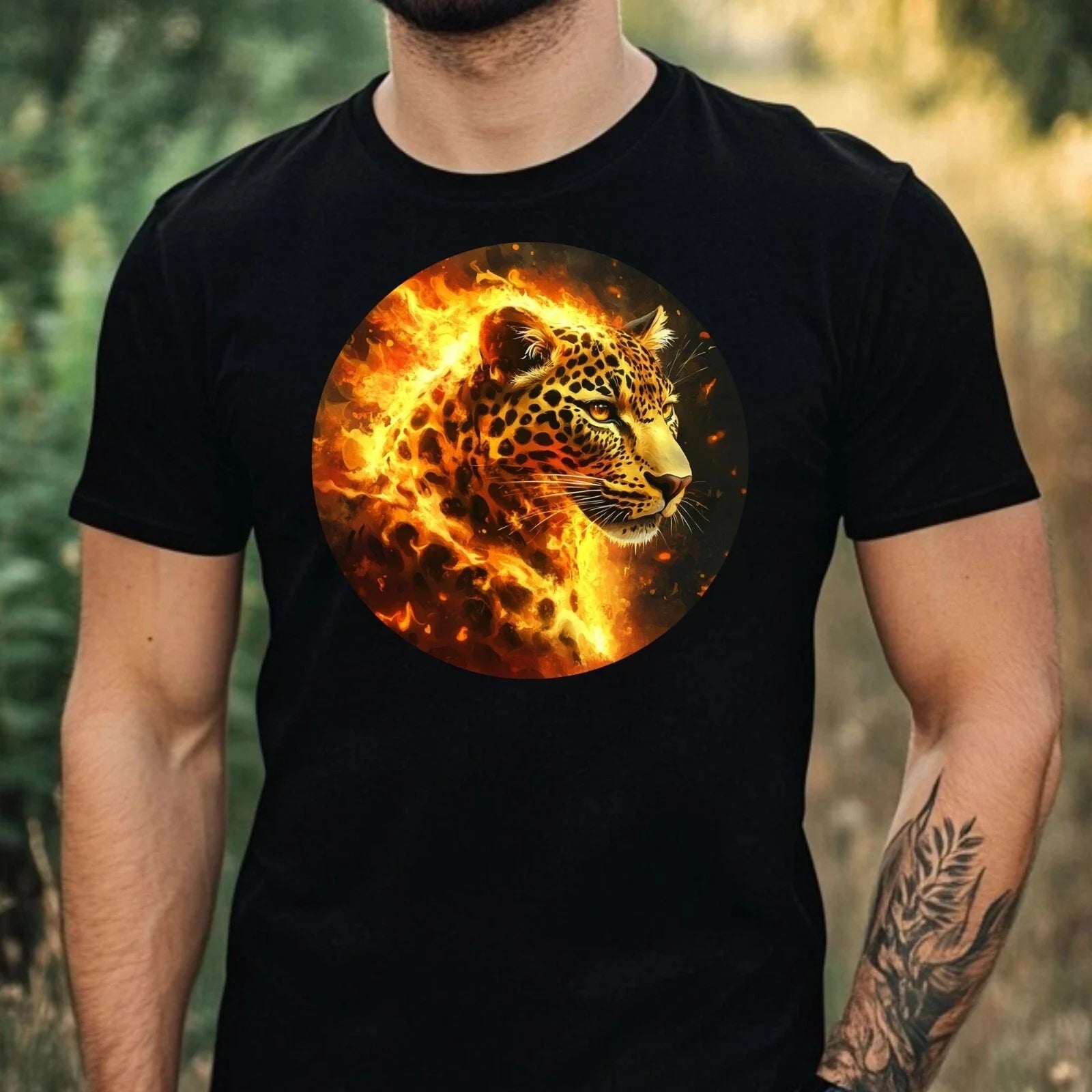 Mens Leopard On Fire Motif Cotton T-Shirt Size XS to 5XL Unisex T-shirt, Sweatshirt, Hoodie, Long Sleeve Tee - T-Shirt, Sweatshirt, Hoodie