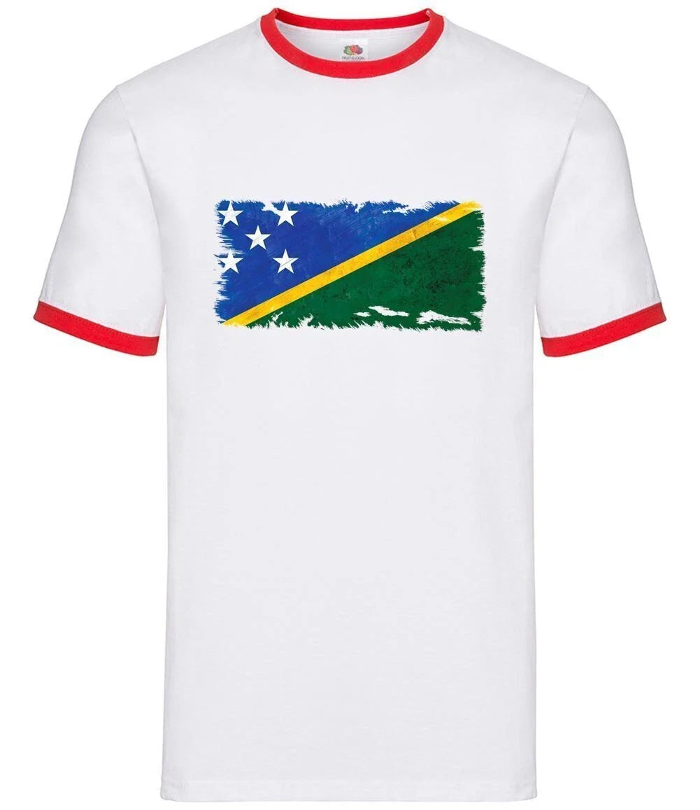 Solomon Islands Grunge Style Flag - Mens Ringer - Honiara Country Travel Unisex T-shirt, Sweatshirt, Hoodie, Long Sleeve Tee - T-Shirt, Sweatshirt, Hoodie