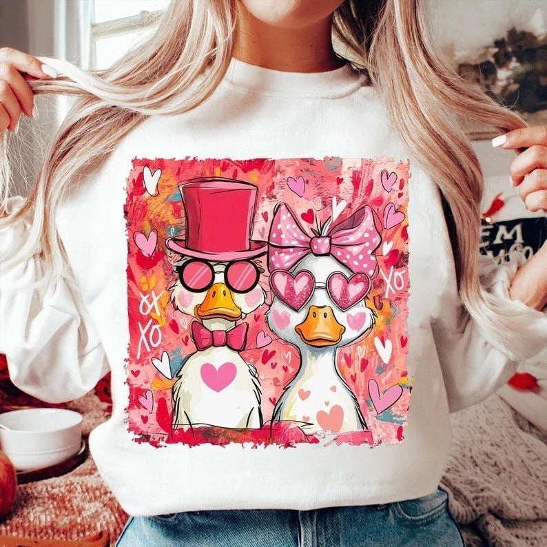Funny Valentine Goose Sweatshirt  Pink Coquette XOXO | Trendy Valentines Day Unisex T-shirt, Sweatshirt, Hoodie, Long Sleeve Tee - T-Shirt, Sweatshirt, Hoodie