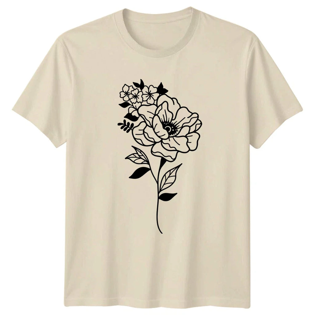 Elegant Line Art Floral Womens T-Shirt Minimalist Flower Floral Birthday Unisex T-shirt, Sweatshirt, Hoodie, Long Sleeve Tee - T-Shirt, Sweatshirt, Hoodie
