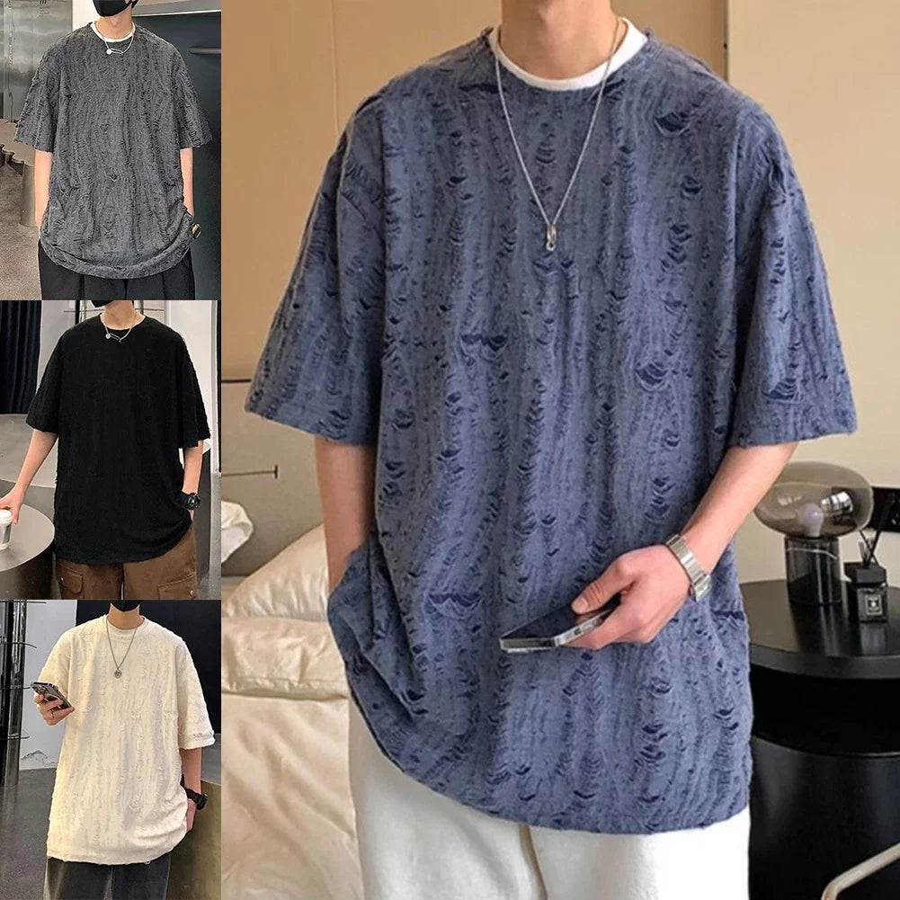 Trendy Men's Distressed Ripped Short Sleeve T Shirt for Warm Weather Activities Unisex T-shirt, Sweatshirt, Hoodie, Long Sleeve Tee - T-Shirt, Sweatshirt, Hoodie