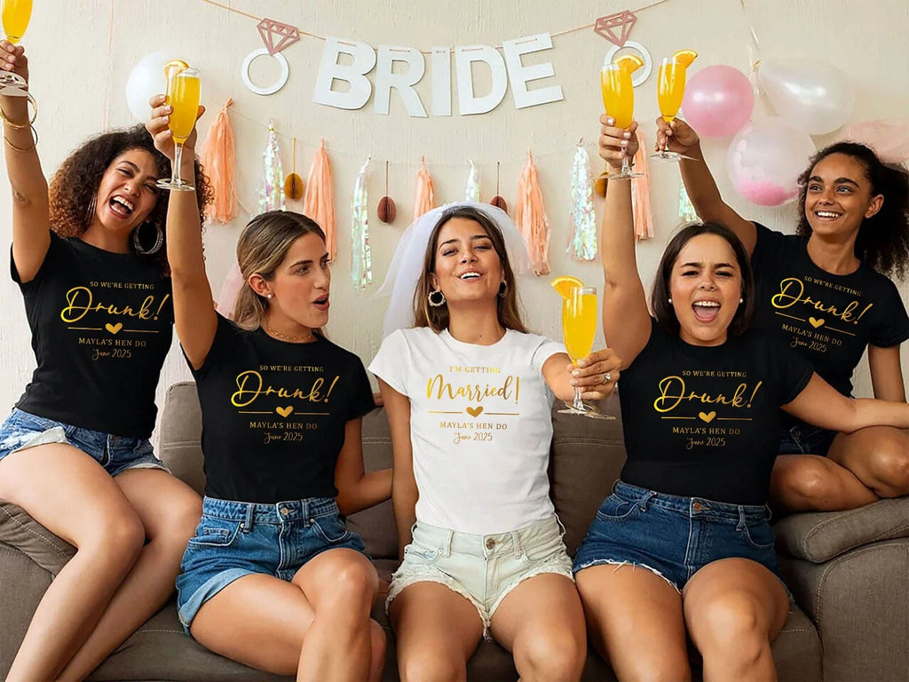 Personalised Hen Party T Shirts, Team Bride Hen Do T Shirt, Getting Drunk team Unisex T-shirt, Sweatshirt, Hoodie, Long Sleeve Tee - T-Shirt, Sweatshirt, Hoodie