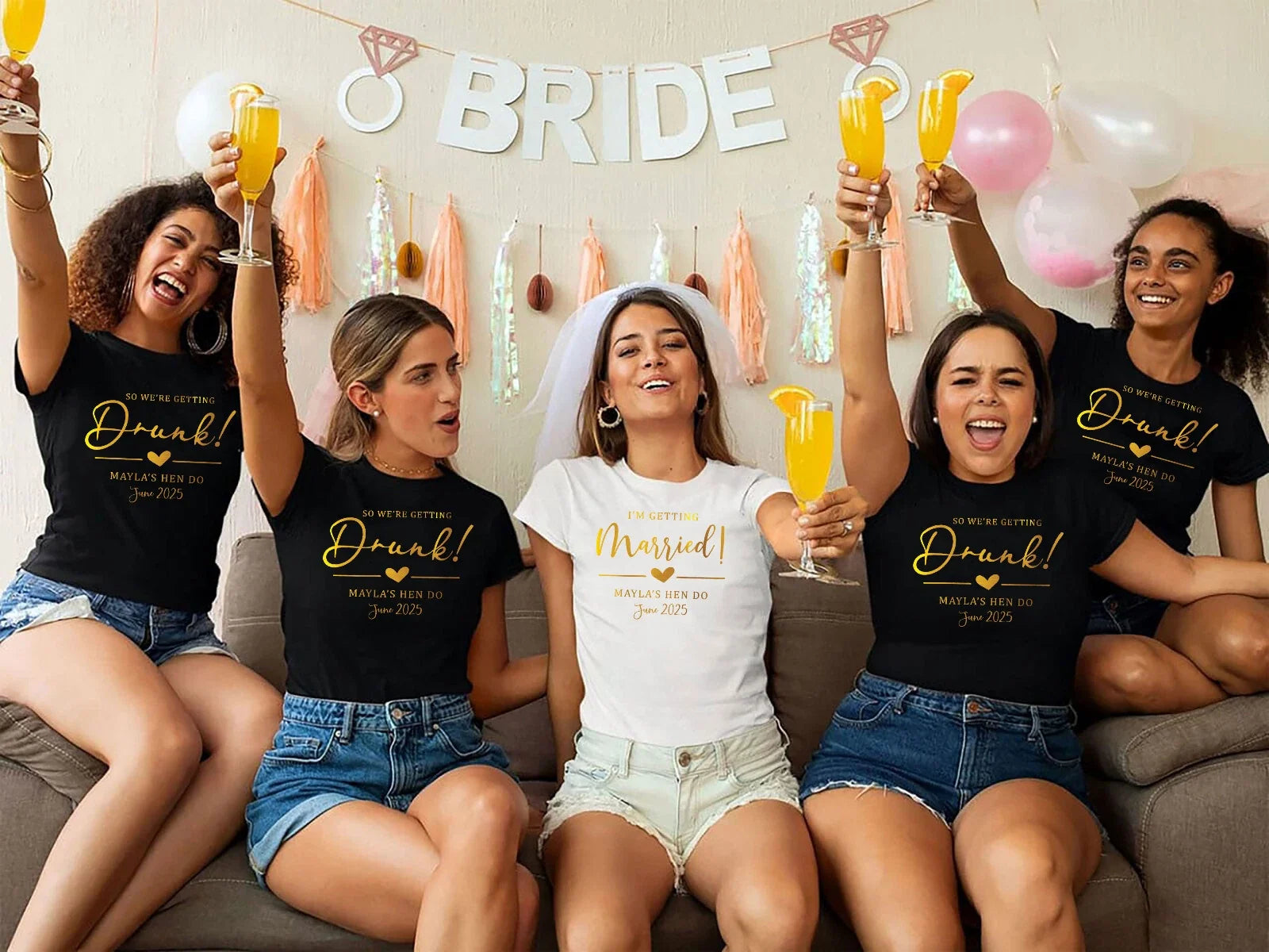 Personalised Hen Party T Shirts, Team Bride Hen Do T Shirt, Getting Drunk team Unisex T-shirt, Sweatshirt, Hoodie, Long Sleeve Tee - T-Shirt, Sweatshirt, Hoodie