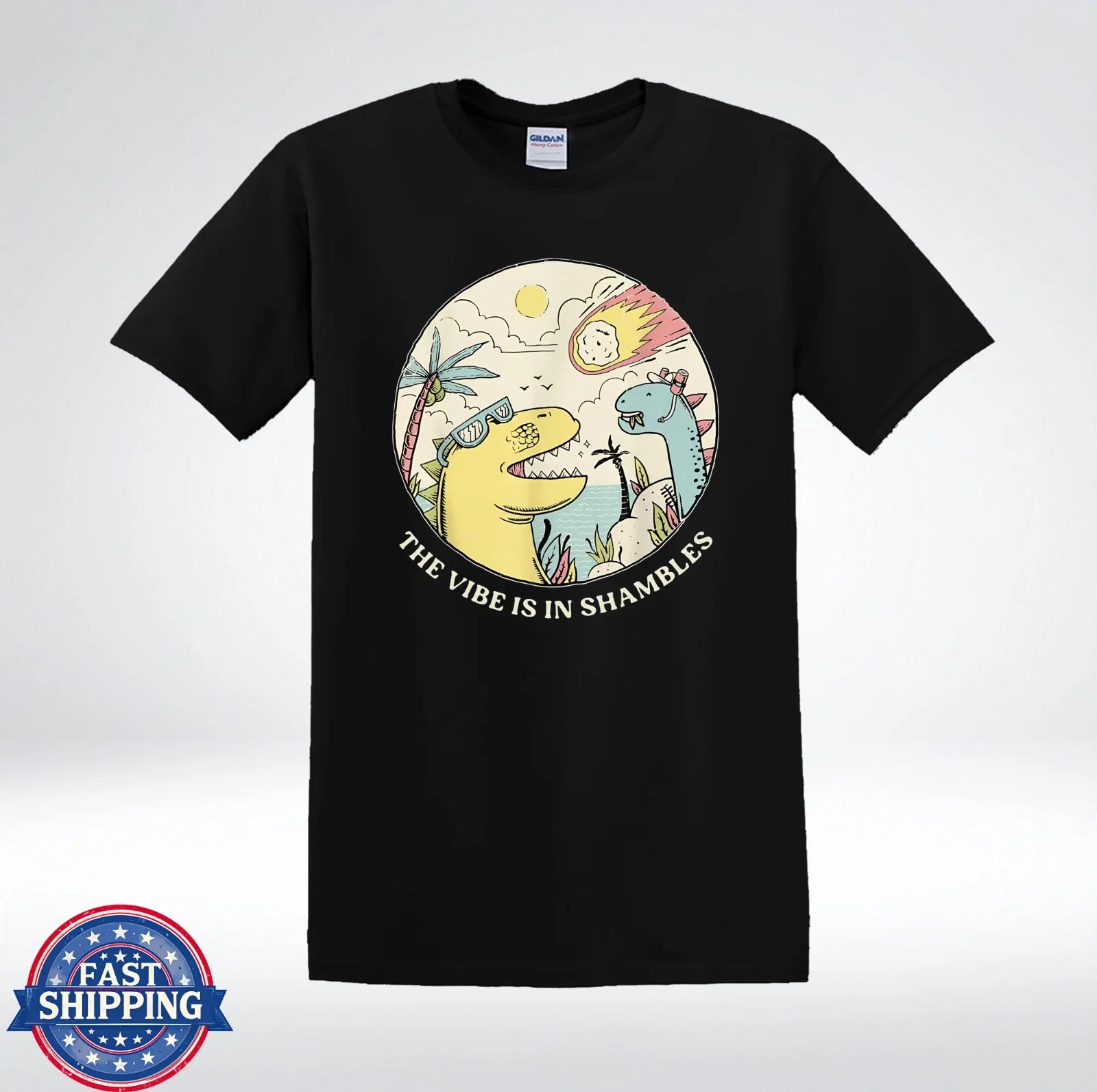 The Vibe Is In Shambles Funny Dinosaur Graphic Retro Aesthetic T-Shirt Unisex T-shirt, Sweatshirt, Hoodie, Long Sleeve Tee - T-Shirt, Sweatshirt, Hoodie