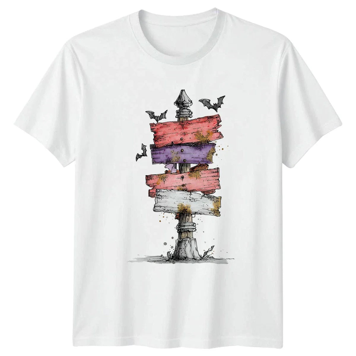 Spooky Signpost Bats Halloween Holidays Men Women Graphic Tee Unisex Distressed Unisex T-shirt, Sweatshirt, Hoodie, Long Sleeve Tee - T-Shirt, Sweatshirt, Hoodie