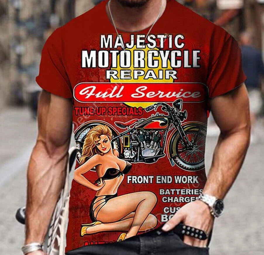 Vintage Motorcycle Repair Pin-Up: Classic Biker's Tee | Retro REGULAR USA SIZING Unisex T-shirt, Sweatshirt, Hoodie, Long Sleeve Tee - T-Shirt, Sweatshirt, Hoodie