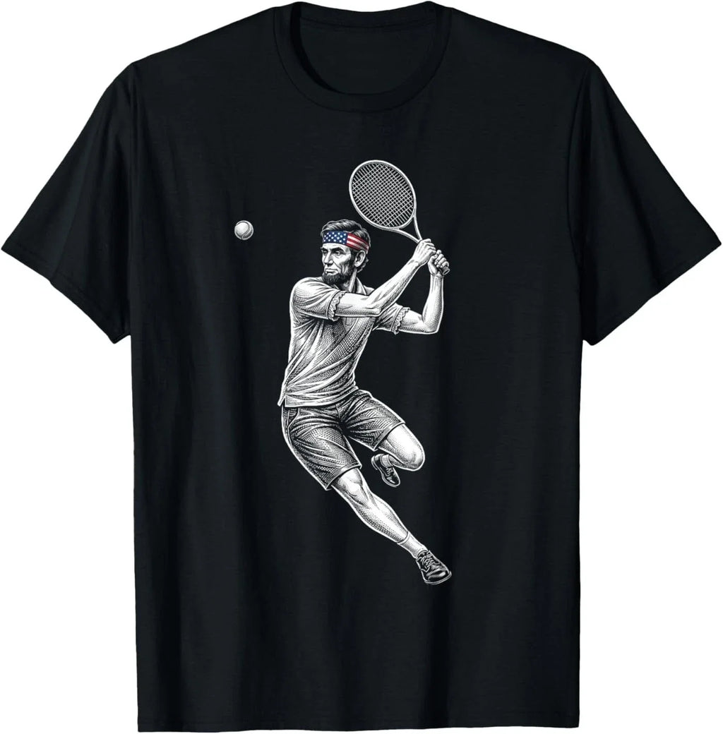 Abraham Lincoln President Playing Tennis Retro Vintage T-Shirt Unisex T-shirt, Sweatshirt, Hoodie, Long Sleeve Tee - T-Shirt, Sweatshirt, Hoodie