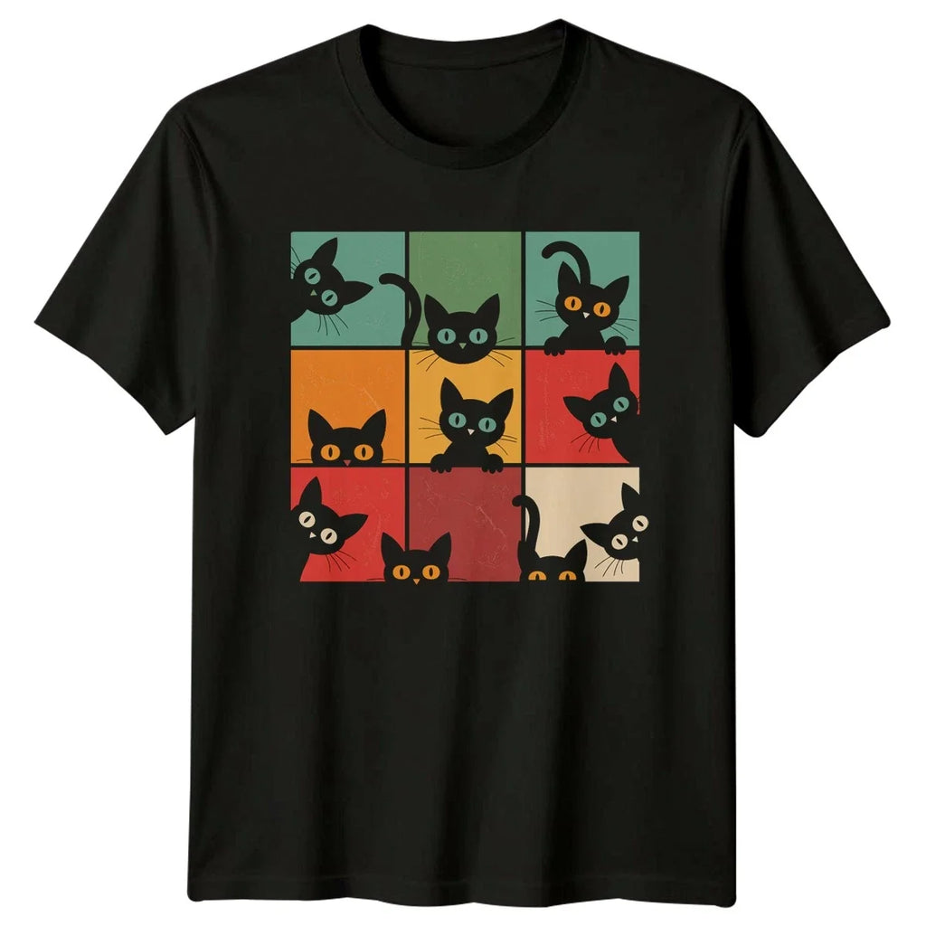Funny Peeking Cat Grid T-Shirt Kitten Retro Cat Gift For Him And Her Unisex T-shirt, Sweatshirt, Hoodie, Long Sleeve Tee - T-Shirt, Sweatshirt, Hoodie