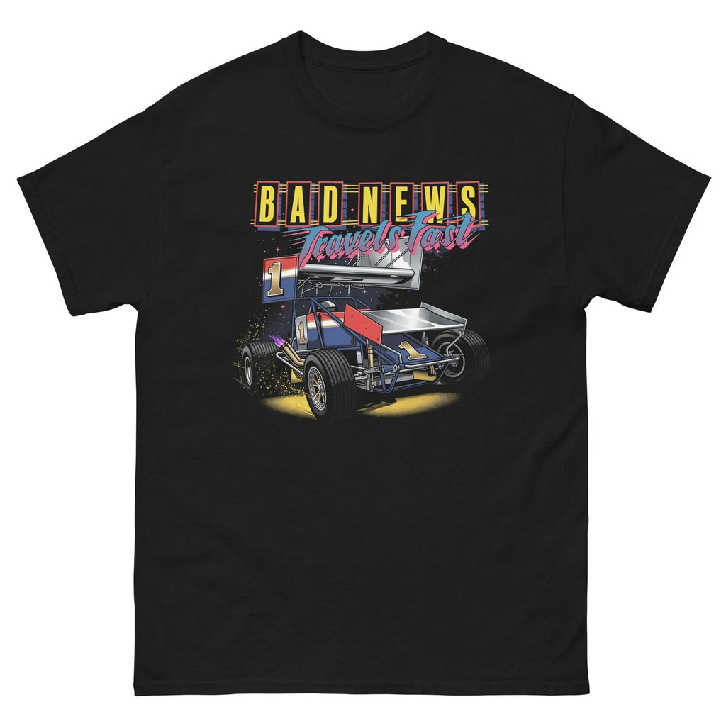 90s Retro Sprint Car Shirt Bad News Travels Fast Racing Graphic Unisex T-shirt, Sweatshirt, Hoodie, Long Sleeve Tee - T-Shirt, Sweatshirt, Hoodie
