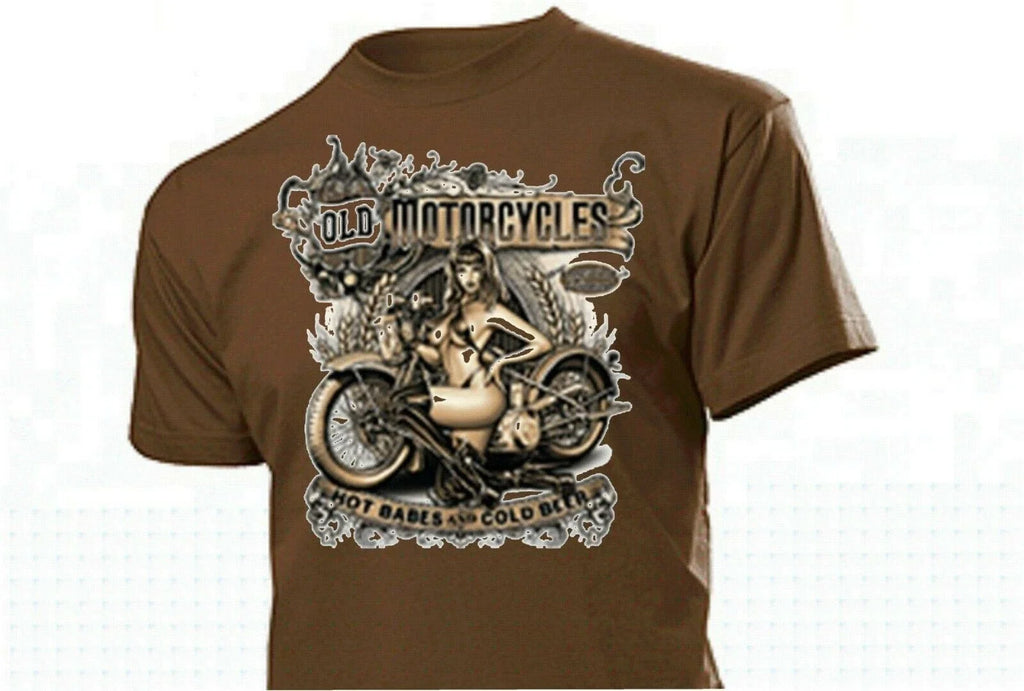 T-Shirt Old Motorcycles Hot Babes & Cold Beer Rockabilly Vintage Biker Nose Art Unisex T-shirt, Sweatshirt, Hoodie, Long Sleeve Tee - T-Shirt, Sweatshirt, Hoodie
