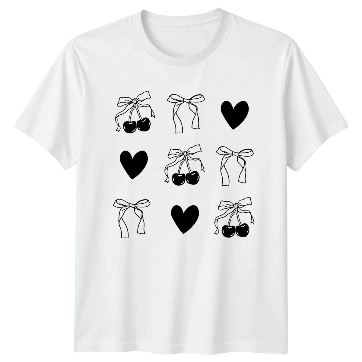 Cherry Bow Heart Coquette Aesthetic Womens T-Shirt Feminine Pattern Aesthetic Unisex T-shirt, Sweatshirt, Hoodie, Long Sleeve Tee - T-Shirt, Sweatshirt, Hoodie