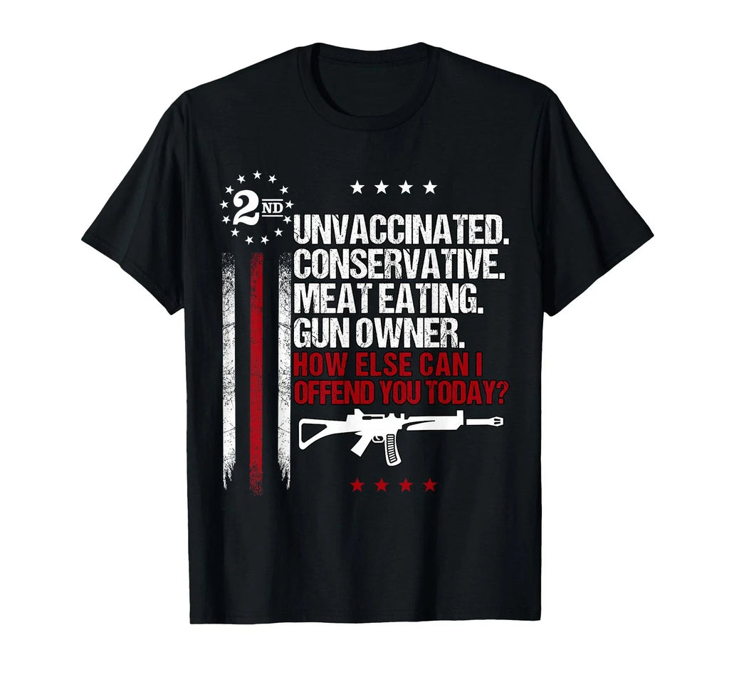 Unvaccinated Conservative Meat Eating Gun Owner T-Shirt Small Unisex T-shirt, Sweatshirt, Hoodie, Long Sleeve Tee - T-Shirt, Sweatshirt, Hoodie
