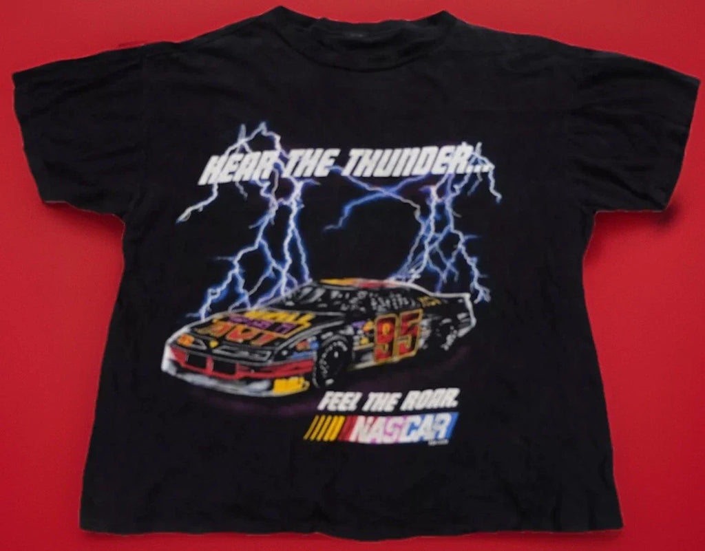 Vintage 90s Nascar Hear The Thunder Feel The Roar Mens Size 3XL Black T-Shirt Unisex T-shirt, Sweatshirt, Hoodie, Long Sleeve Tee - T-Shirt, Sweatshirt, Hoodie