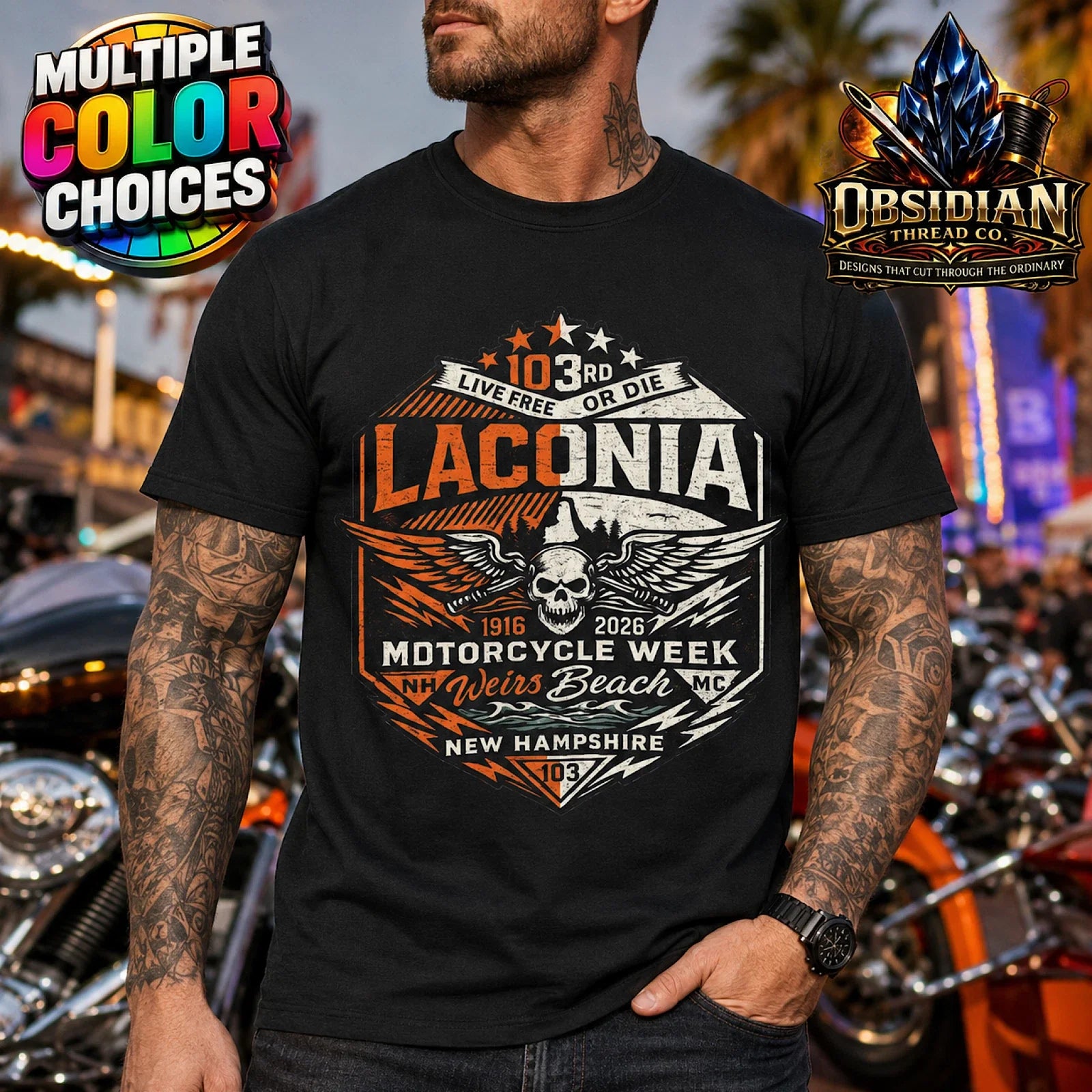 Laconia 2026 Motorcycle Week Shirt 103rd Weirs Beach NH Biker Tee No Harley Unisex T-shirt, Sweatshirt, Hoodie, Long Sleeve Tee - T-Shirt, Sweatshirt, Hoodie