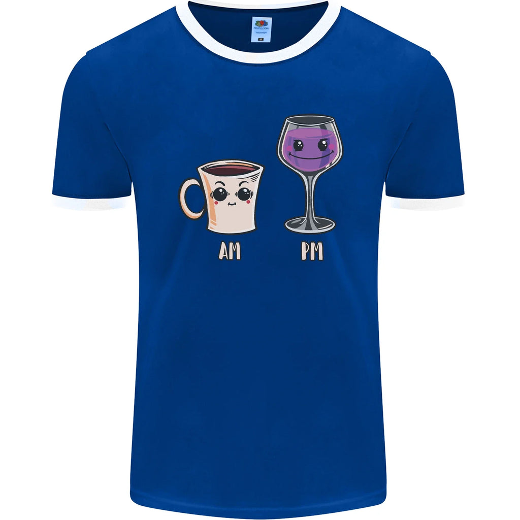 Coffee am Wine pm Funny Alcohol Prosecco Mens Ringer T-Shirt FotL Unisex T-shirt, Sweatshirt, Hoodie, Long Sleeve Tee - T-Shirt, Sweatshirt, Hoodie