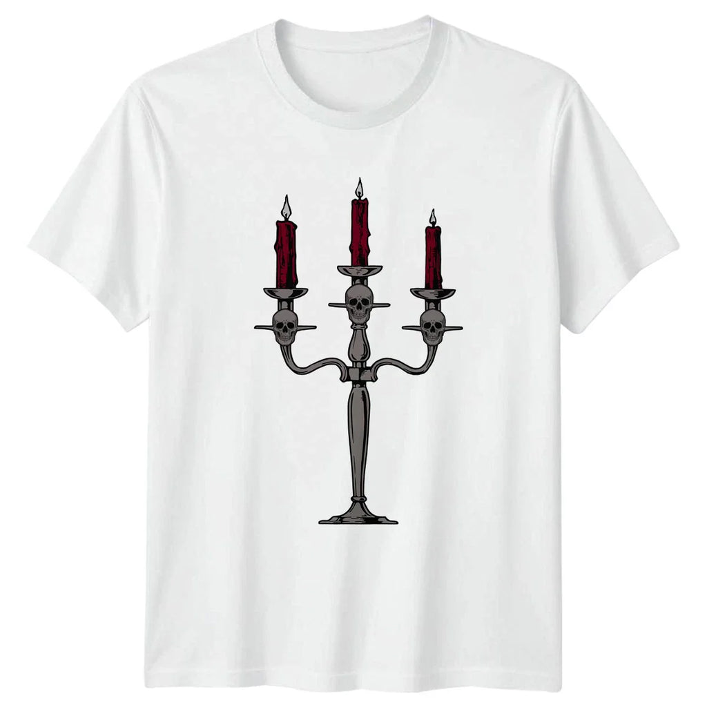 Gothic Skull Candelabra Eerie Lit T-Shirt Dark Academia Gothic Horror Halloween Unisex T-shirt, Sweatshirt, Hoodie, Long Sleeve Tee - T-Shirt, Sweatshirt, Hoodie