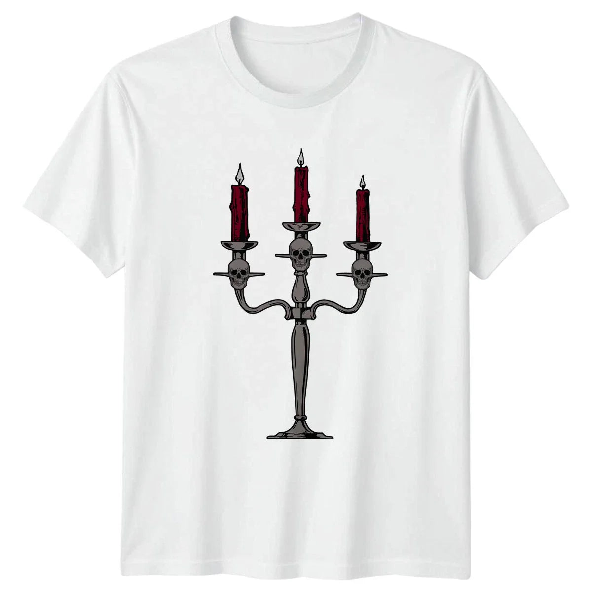 Gothic Skull Candelabra Eerie Lit T-Shirt Dark Academia Gothic Horror Halloween Unisex T-shirt, Sweatshirt, Hoodie, Long Sleeve Tee - T-Shirt, Sweatshirt, Hoodie
