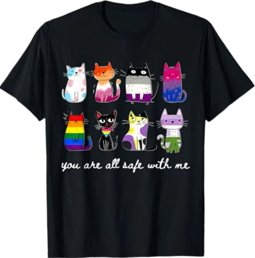 You are All Safe with Me Cute Cat Pride Month LGBT Support T-Shirt Unisex T-shirt, Sweatshirt, Hoodie, Long Sleeve Tee - T-Shirt, Sweatshirt, Hoodie