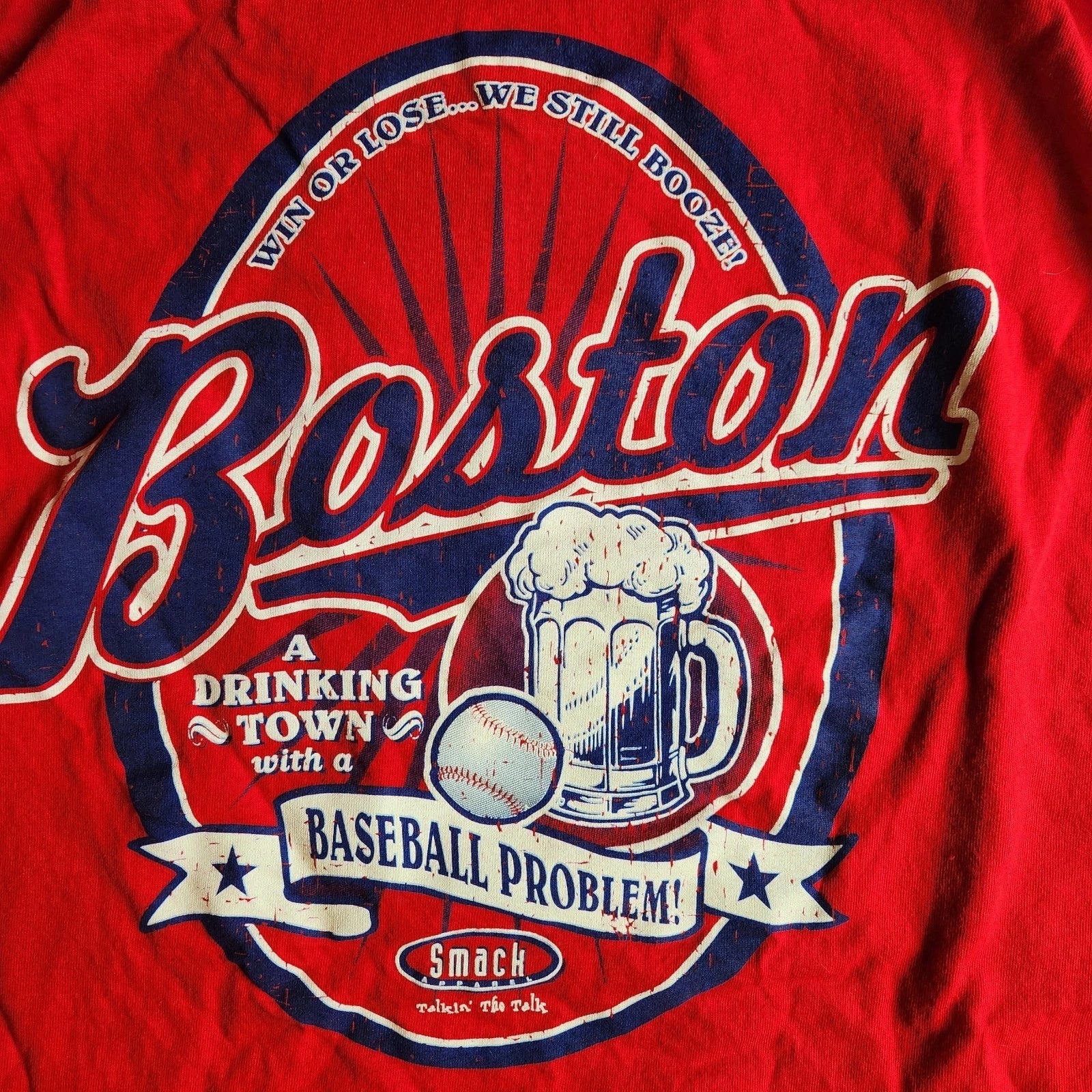 Men's XL T-Shirt Boston Smack Apparel Red Cotton, Beer And Baseball Unisex T-shirt, Sweatshirt, Hoodie, Long Sleeve Tee - T-Shirt, Sweatshirt, Hoodie