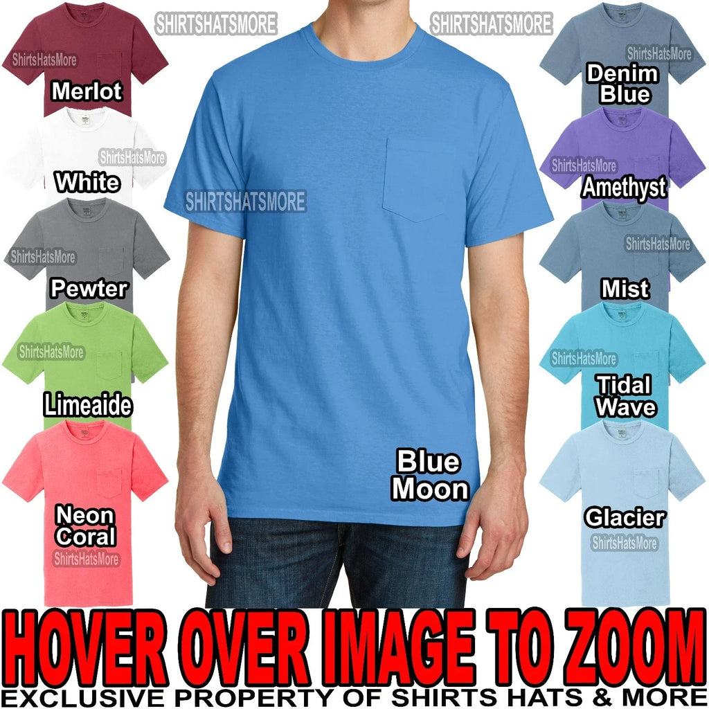 Mens Pigment Dyed T-Shirt with Pocket PRESHRUNK Cotton  S-XL, 2XL, 3XL, 4XL NEW Unisex T-shirt, Sweatshirt, Hoodie, Long Sleeve Tee - T-Shirt, Sweatshirt, Hoodie