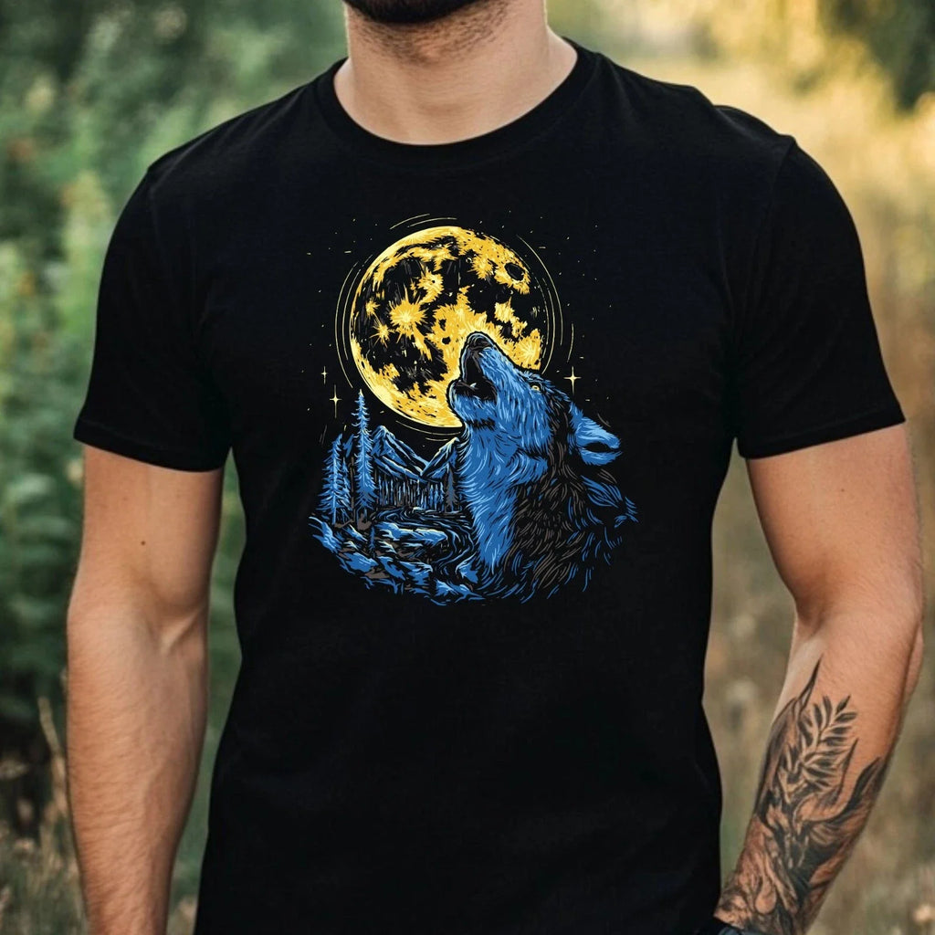 Mens Wolf Motif Cotton T Shirt Size XS to 5XL Unisex T-shirt, Sweatshirt, Hoodie, Long Sleeve Tee - T-Shirt, Sweatshirt, Hoodie