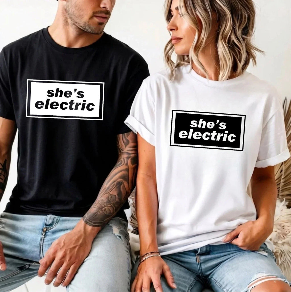 She's Electric T-Shirt - Minimalist Quote Indie Rock Music Gift Unisex Tee Top Unisex T-shirt, Sweatshirt, Hoodie, Long Sleeve Tee - T-Shirt, Sweatshirt, Hoodie