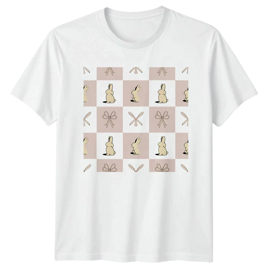 Pastel Bunny Rabbit And Bow Womens T-Shirt Pastel Checkered Print Easter Unisex T-shirt, Sweatshirt, Hoodie, Long Sleeve Tee - T-Shirt, Sweatshirt, Hoodie