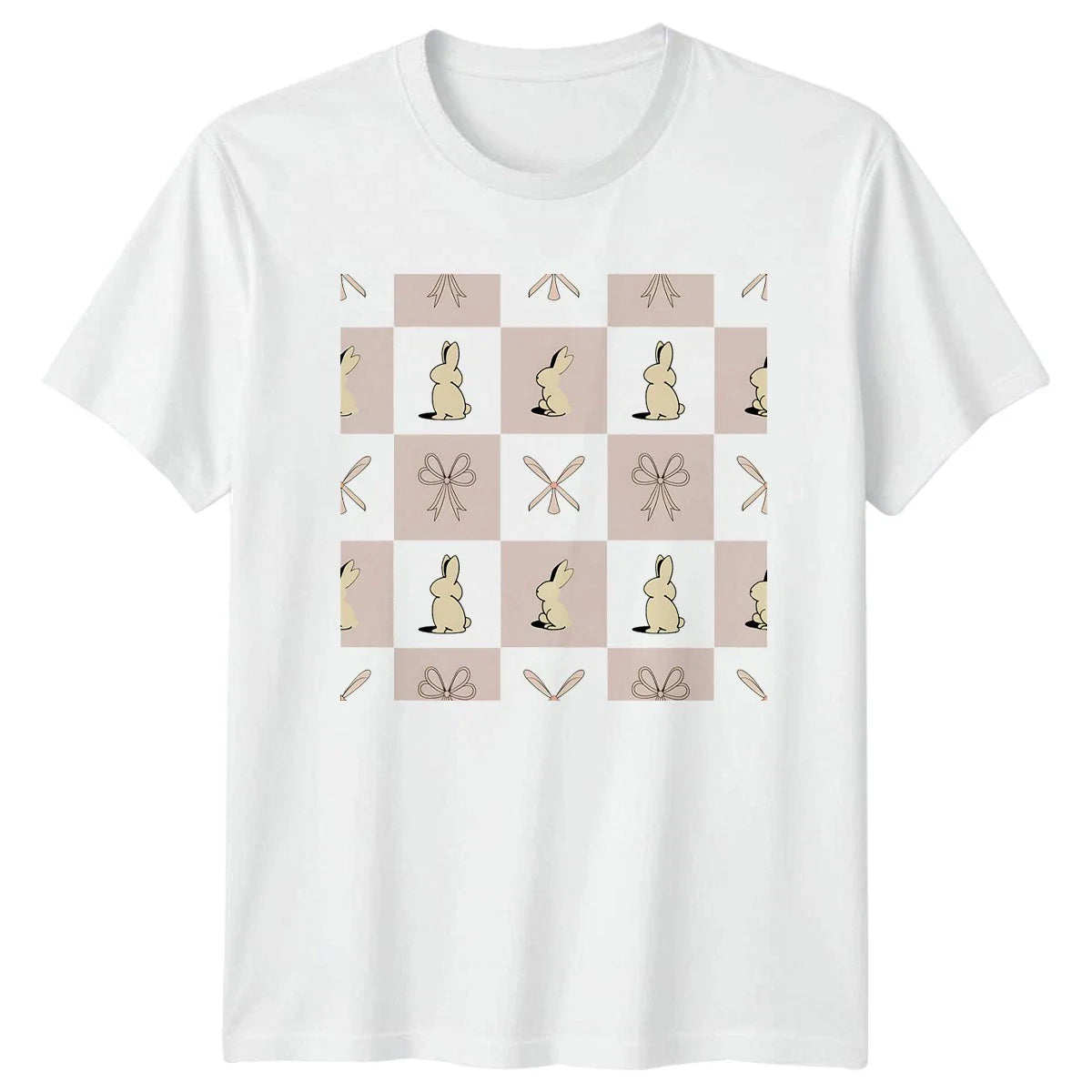 Pastel Bunny Rabbit And Bow Womens T-Shirt Pastel Checkered Print Easter Unisex T-shirt, Sweatshirt, Hoodie, Long Sleeve Tee - T-Shirt, Sweatshirt, Hoodie