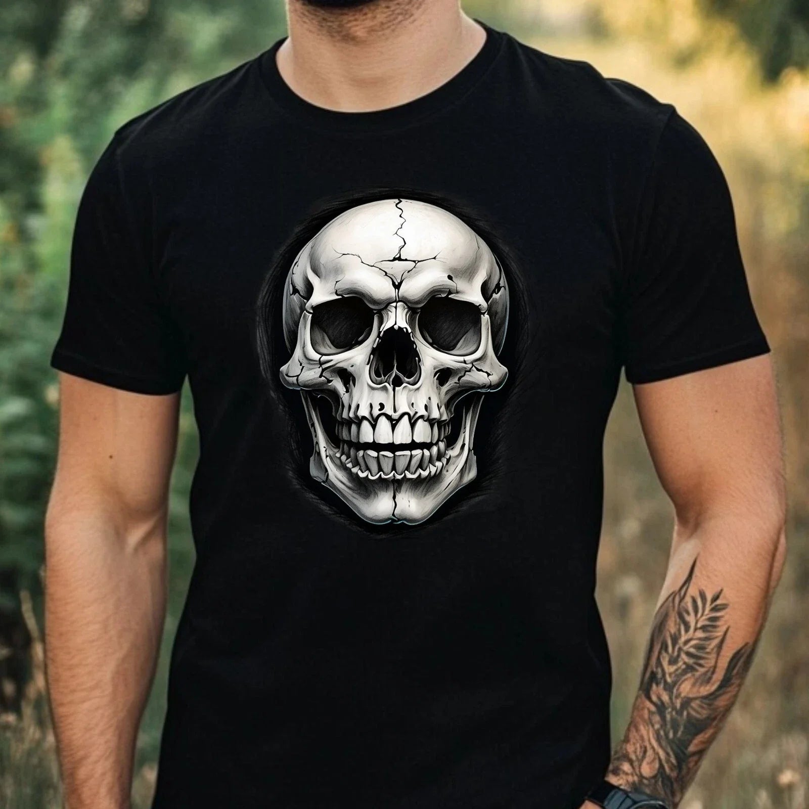 Mens Gothic Skull Motif Cotton T-Shirt Size XS to 5XL Unisex T-shirt, Sweatshirt, Hoodie, Long Sleeve Tee - T-Shirt, Sweatshirt, Hoodie