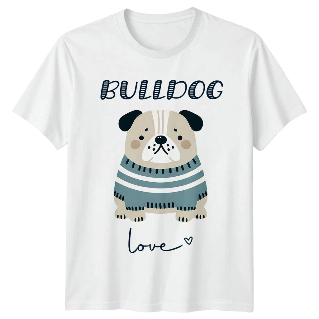 Cute Bulldog Love Cartoon T-Shirt, Dog Breed Gift, Bulldog T-Shirt Unisex T-shirt, Sweatshirt, Hoodie, Long Sleeve Tee - T-Shirt, Sweatshirt, Hoodie