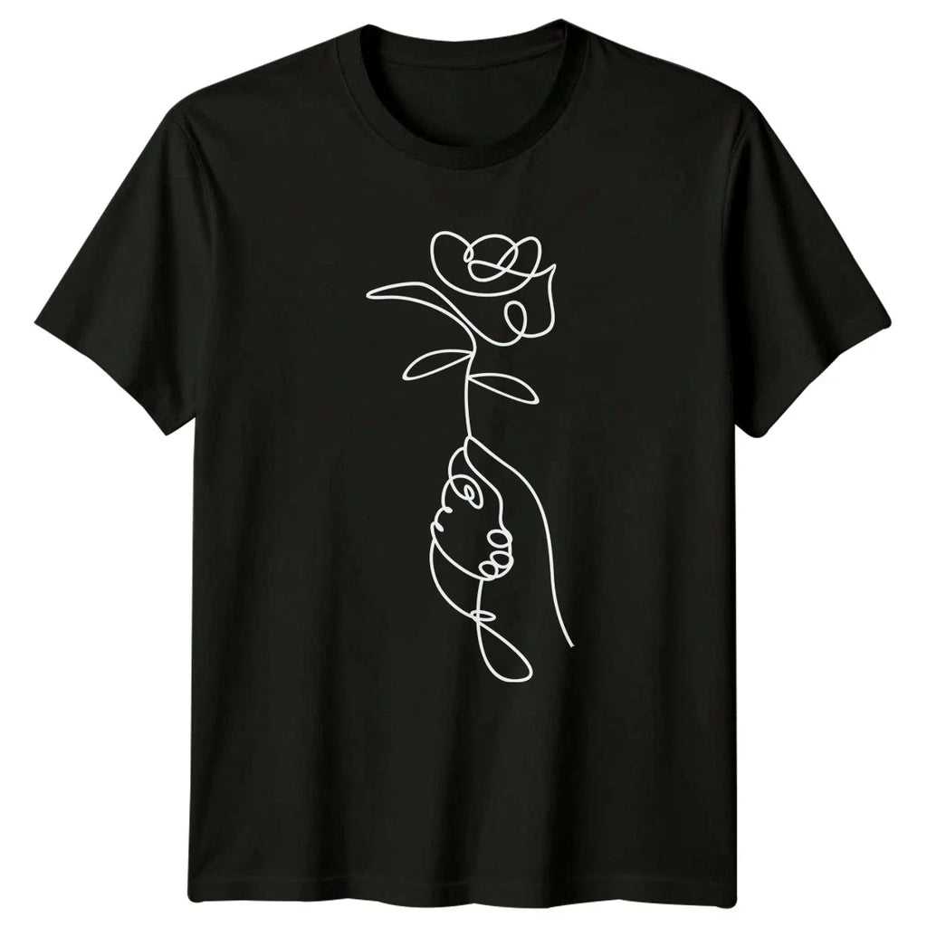 One Line Hand Holding Rose Womens T-Shirt Minimalist Floral Art Gift For Her Unisex T-shirt, Sweatshirt, Hoodie, Long Sleeve Tee - T-Shirt, Sweatshirt, Hoodie