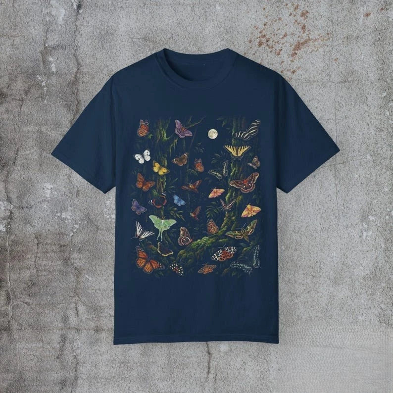 Vintage Butterfly Forest Moon Nature Aesthetic Graphic T shirt Unisex T-shirt, Sweatshirt, Hoodie, Long Sleeve Tee - T-Shirt, Sweatshirt, Hoodie