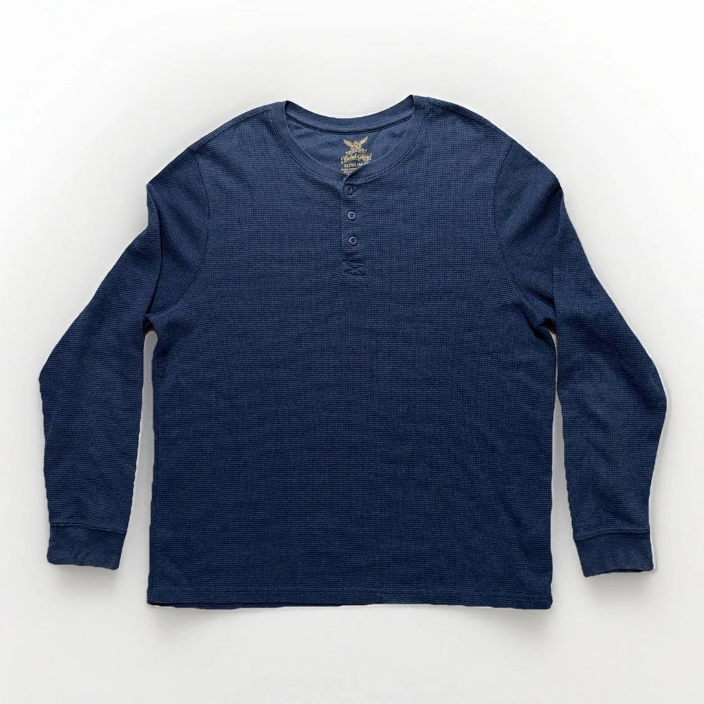 Vintage Faded Glory Henley XL Thermal Shirt Navy Blue Waffle Knit Y2K Grunge Unisex T-shirt, Sweatshirt, Hoodie, Long Sleeve Tee - T-Shirt, Sweatshirt, Hoodie