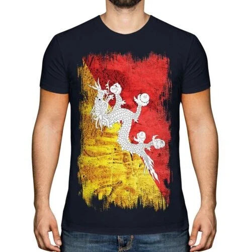 Bhutan Grunge Flagge Herren T-Shirt Druk Yul Fuball Bhutan Geschenk Unisex T-shirt, Sweatshirt, Hoodie, Long Sleeve Tee - T-Shirt, Sweatshirt, Hoodie