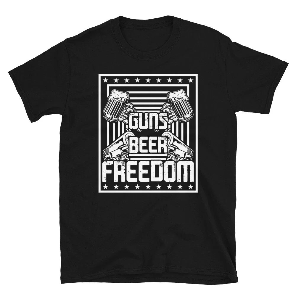 Guns Beer Freedom Short-Sleeve Unisex T-Shirt | American Patriot Unisex T-shirt, Sweatshirt, Hoodie, Long Sleeve Tee - T-Shirt, Sweatshirt, Hoodie