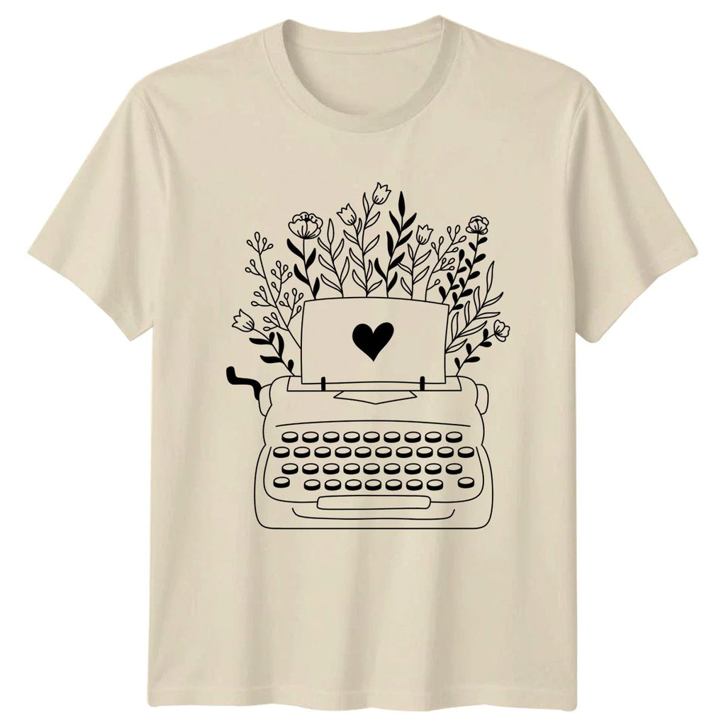 Blooming Typewriter Heart Creative Writing T-Shirt Writer Author Poet Birthday Unisex T-shirt, Sweatshirt, Hoodie, Long Sleeve Tee - T-Shirt, Sweatshirt, Hoodie