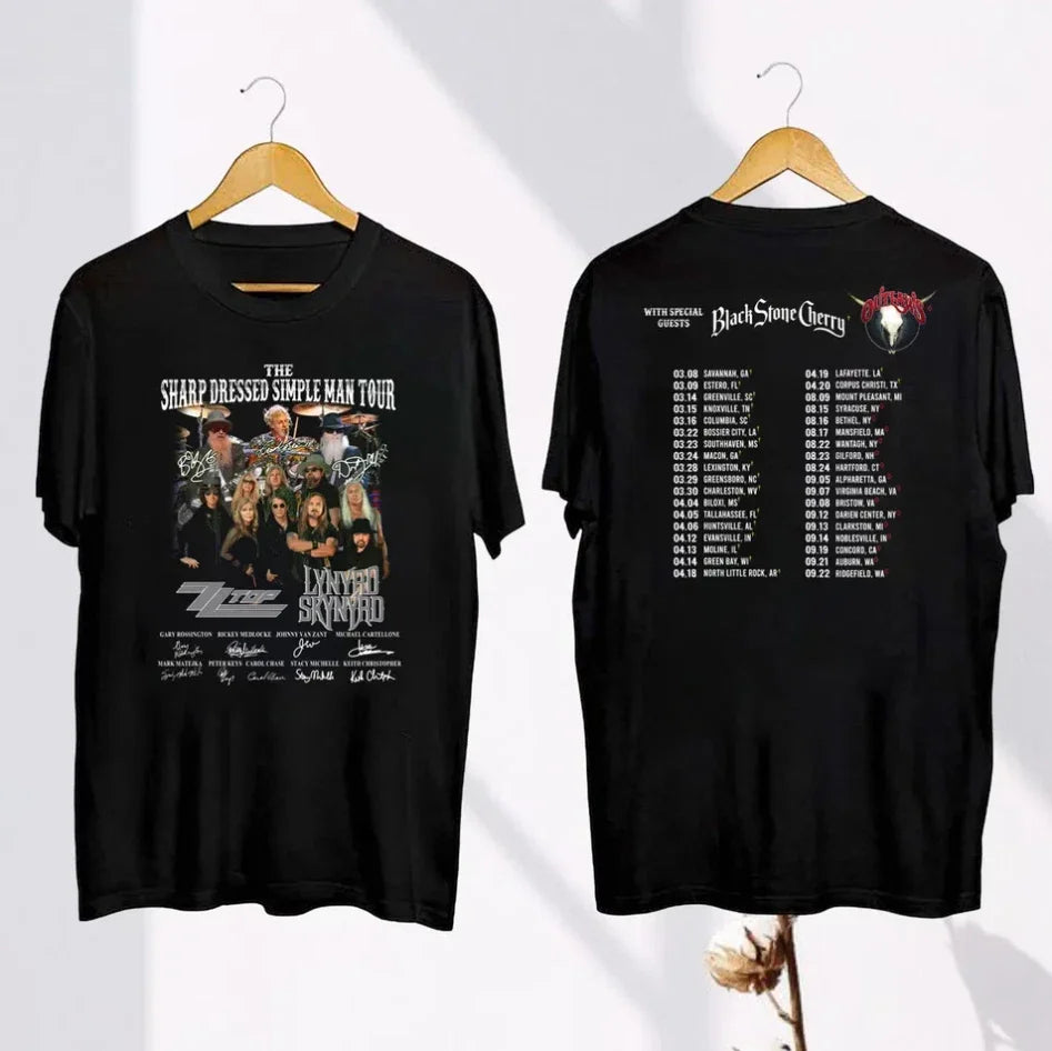 Lynyrd Skynyrd & ZZ Top 2024 Tour Shirt  Sharp Dressed Simple Man Concert Tee Unisex T-shirt, Sweatshirt, Hoodie, Long Sleeve Tee - T-Shirt, Sweatshirt, Hoodie