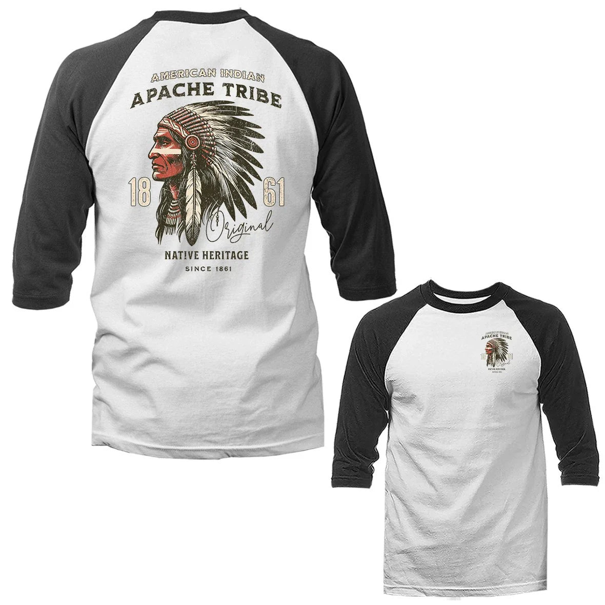 Vintage Apache Tribe Native American Chief Heritage 3/4 Sleeve Raglan Unisex T-shirt, Sweatshirt, Hoodie, Long Sleeve Tee - T-Shirt, Sweatshirt, Hoodie