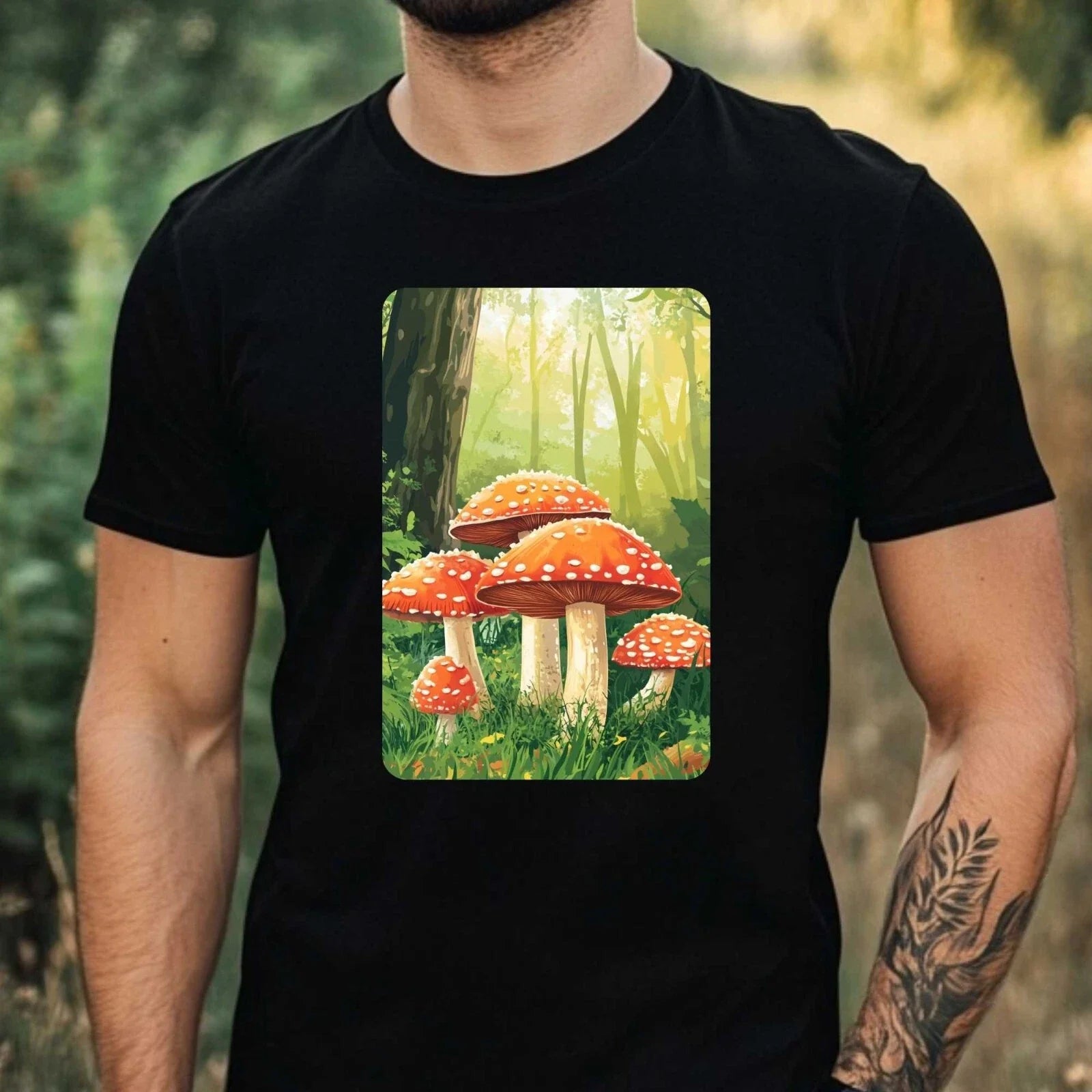 Mens T-Shirt Mushroom Forest Motif Cotton Size XS to 5XL Unisex T-shirt, Sweatshirt, Hoodie, Long Sleeve Tee - T-Shirt, Sweatshirt, Hoodie