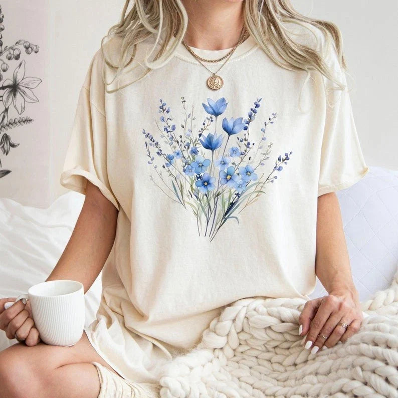 Pastel Blue Floral Bouquet Nature Aesthetic Vintage T shirt Unisex T-shirt, Sweatshirt, Hoodie, Long Sleeve Tee - T-Shirt, Sweatshirt, Hoodie