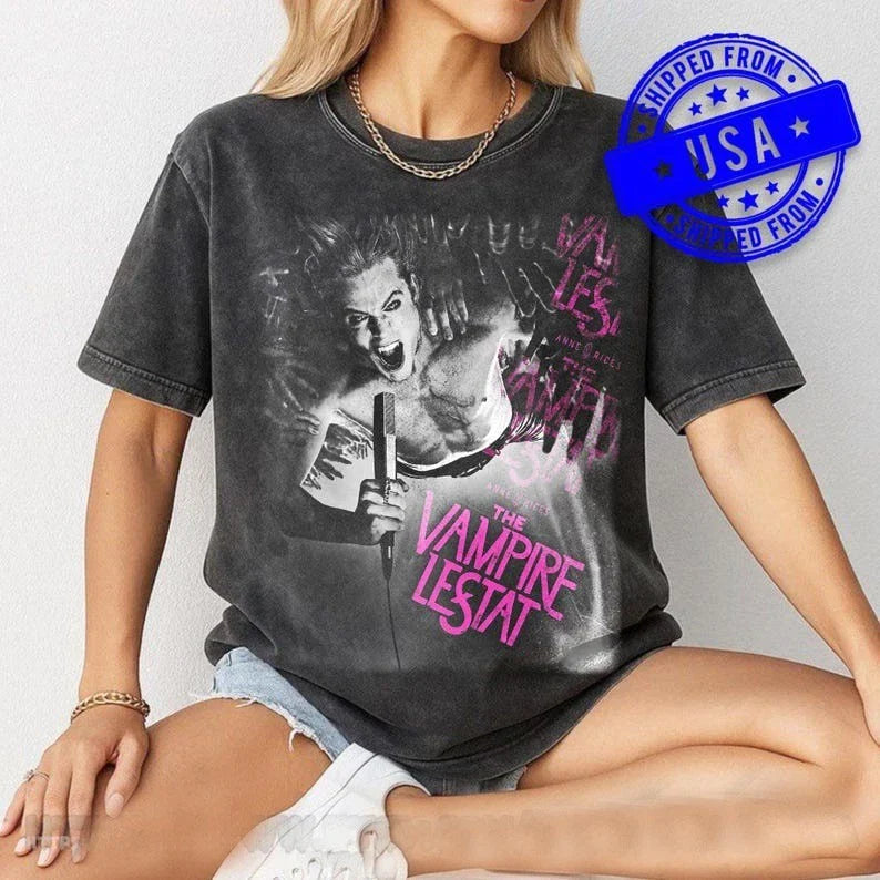 Vampire Lestat Retro Horror Band Tee  Gothic Vampire Graphic T-Shirt Unisex T-shirt, Sweatshirt, Hoodie, Long Sleeve Tee - T-Shirt, Sweatshirt, Hoodie