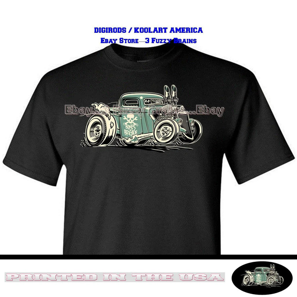 Rat Rod Retro Bones Brigade Pickup Truck Cartoon Car Art Graphic Black T Shirt Unisex T-shirt, Sweatshirt, Hoodie, Long Sleeve Tee - T-Shirt, Sweatshirt, Hoodie