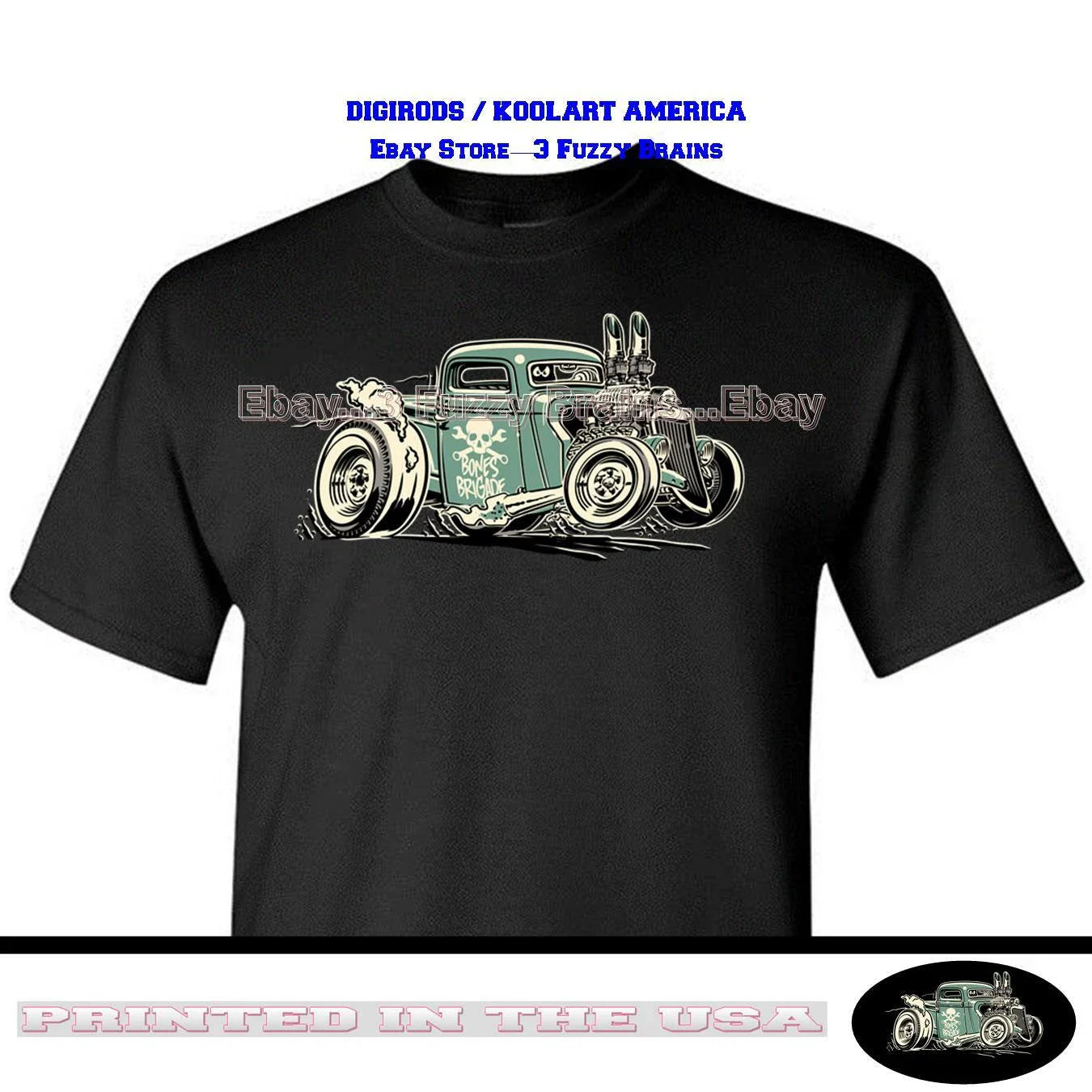 Rat Rod Retro Bones Brigade Pickup Truck Cartoon Car Art Graphic Black T Shirt Unisex T-shirt, Sweatshirt, Hoodie, Long Sleeve Tee - T-Shirt, Sweatshirt, Hoodie