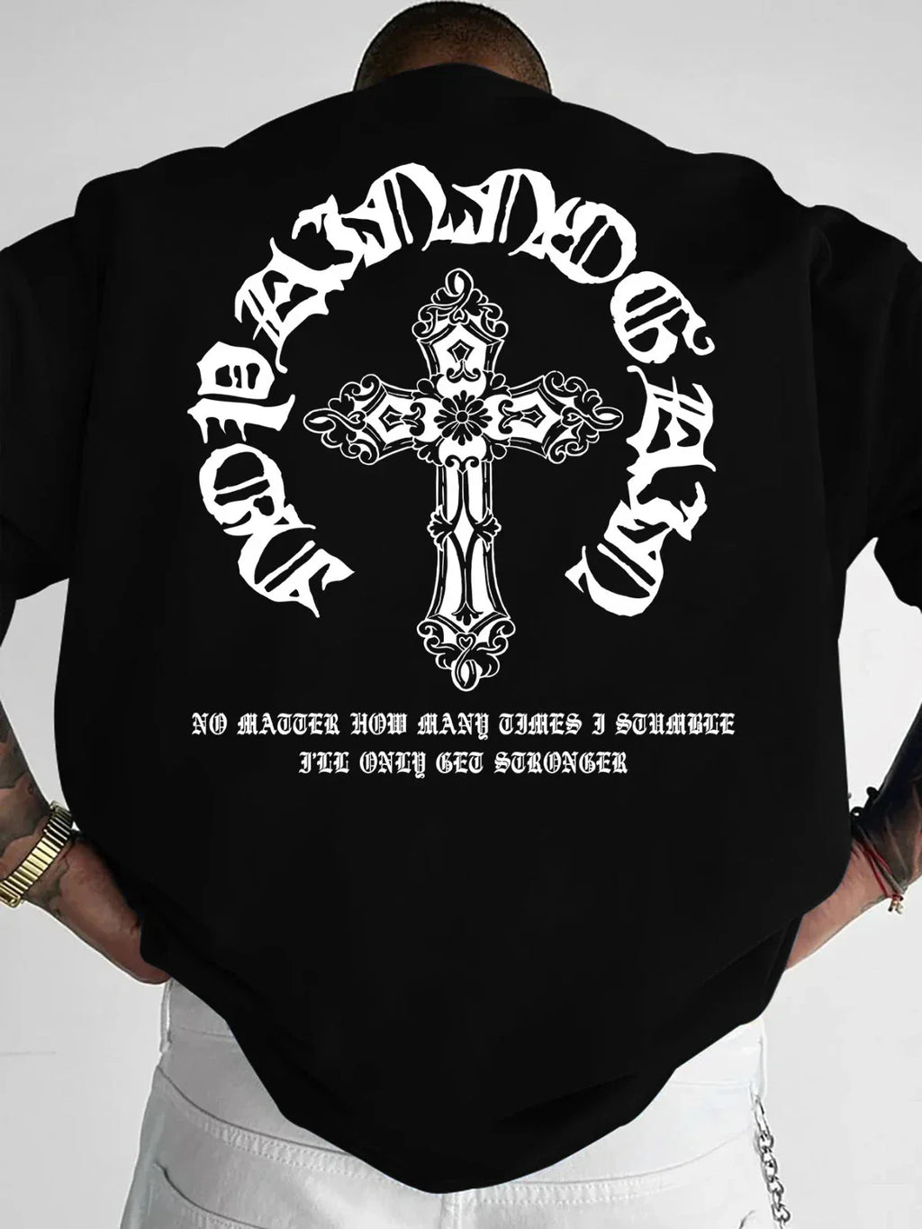 Men's Gothic Streetwear T-Shirt Ornate Cross & Circle Script Graphic Print Crew Unisex T-shirt, Sweatshirt, Hoodie, Long Sleeve Tee - T-Shirt, Sweatshirt, Hoodie