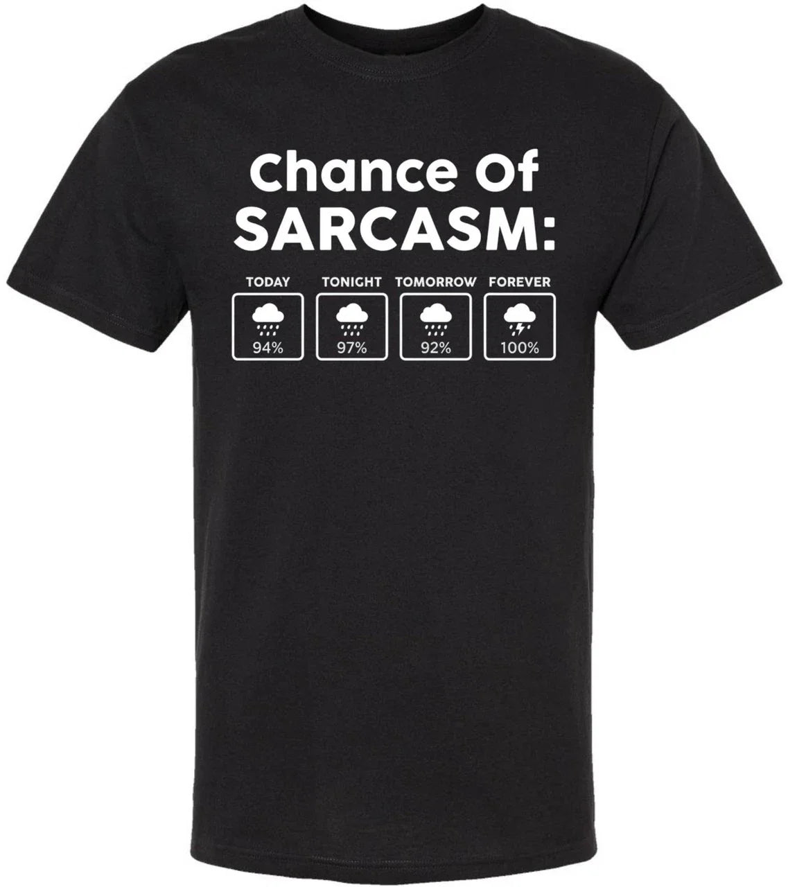 Chance Of Sarcasm Printed T-Shirt Weather Forecast Funny Humorous Joke Tee Unisex T-shirt, Sweatshirt, Hoodie, Long Sleeve Tee - T-Shirt, Sweatshirt, Hoodie