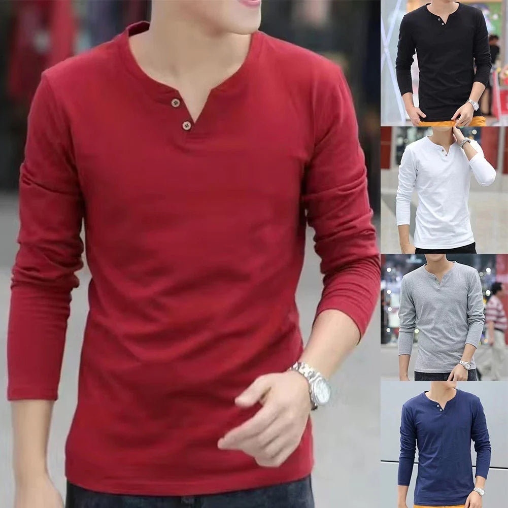 Elegant and Trendy Long Sleeve T Shirt with Button V Neck Henley for Men Unisex T-shirt, Sweatshirt, Hoodie, Long Sleeve Tee - T-Shirt, Sweatshirt, Hoodie
