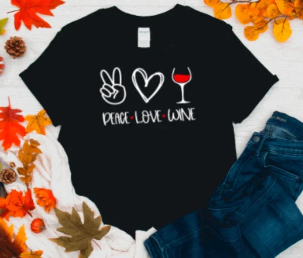 Peace, Love, Wine Black Unisex Short Sleeve T-shirt Unisex T-shirt, Sweatshirt, Hoodie, Long Sleeve Tee - T-Shirt, Sweatshirt, Hoodie